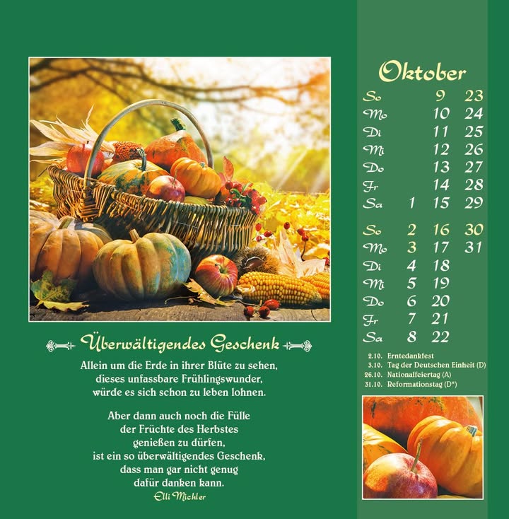 Kalenderblatt: Überwältigendes Geschenk / Oktober. Foto: Getty Images/AlexRaths