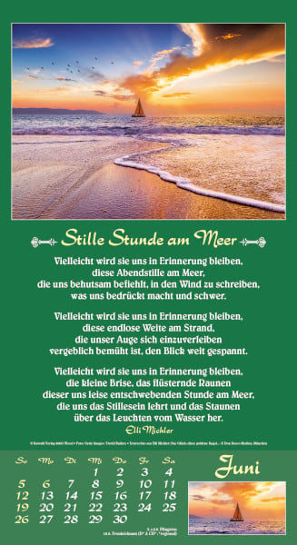 Kalenderblatt: Stille Stunde am Meer. / Juni. Foto: Getty Images/David Baileys