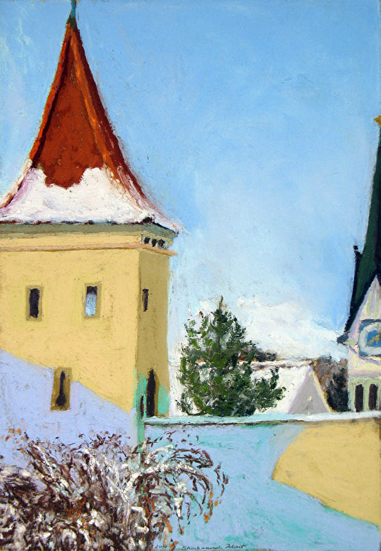 Alte Stadtmauer im Winter. Pastellbild: © Shoshanna Ahart