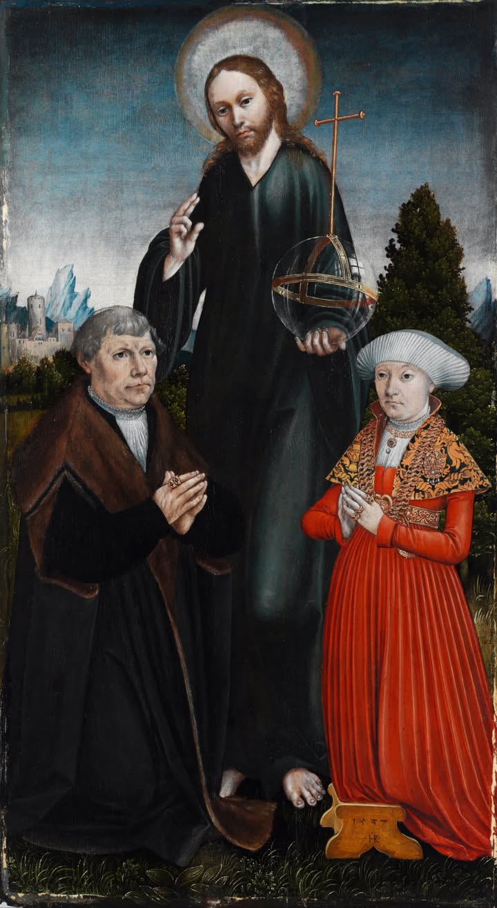Hans Kemmer, Christus als Salvator Mundi mit zwei Stiftern, 1537, Landesmuseum Hannover, Inv. Nr. PAM 796, © Landesmuseum Hannover, ARTOTHEK.